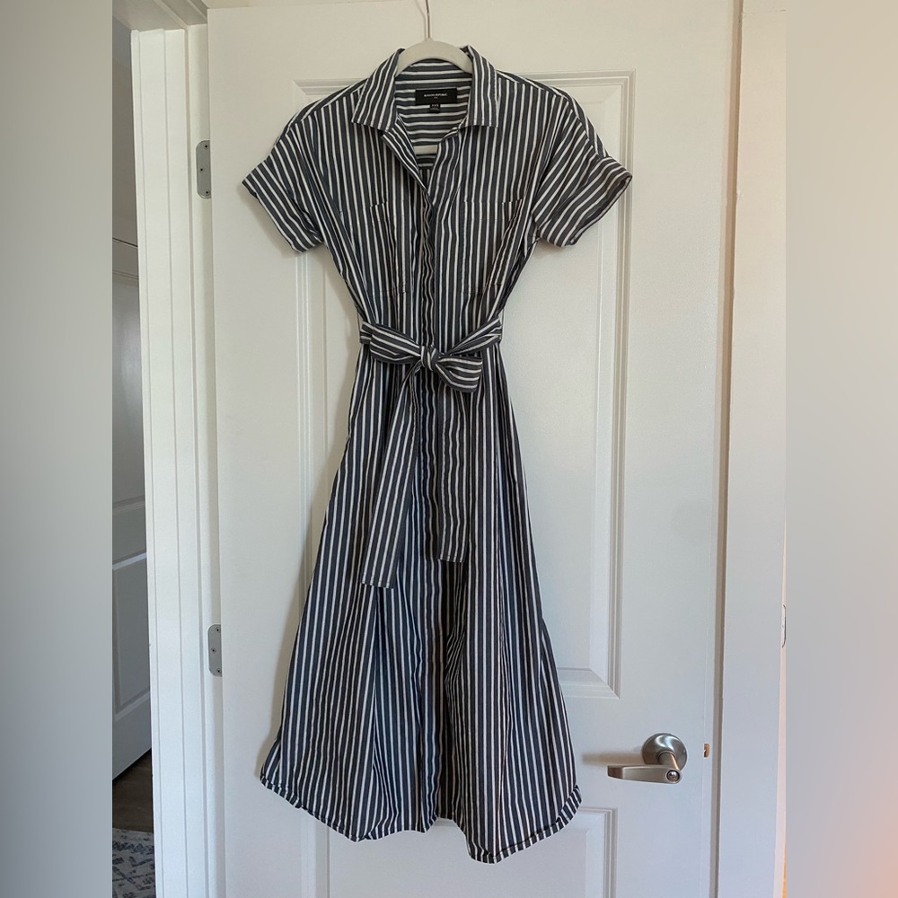 Banana Republic Navy and White Striped Midi Dress